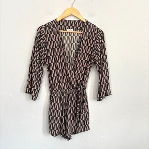 Khush Geometric Romper Women Size Small Green Triangle Faux Wrap